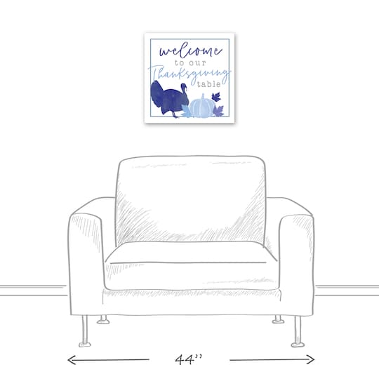 Blue & White Welcome Thanksgiving Table Canvas Wall Art